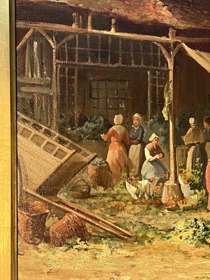 Clément Gontier (1876-1918) huile sur toile, scène pittoresque d'un village