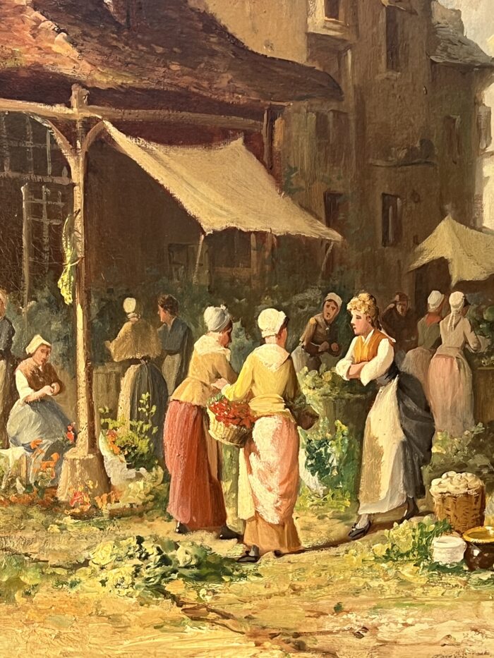 Clément Gontier (1876-1918) huile sur toile, scène pittoresque d'un village