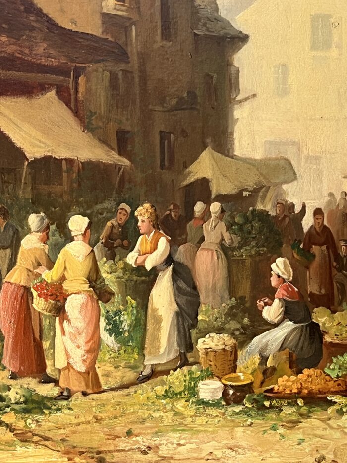 Clément Gontier (1876-1918) huile sur toile, scène pittoresque d'un village