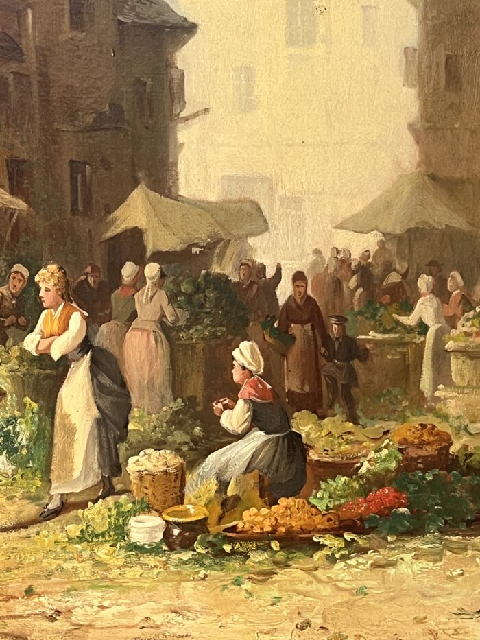 Clément Gontier (1876-1918) huile sur toile, scène pittoresque d'un village
