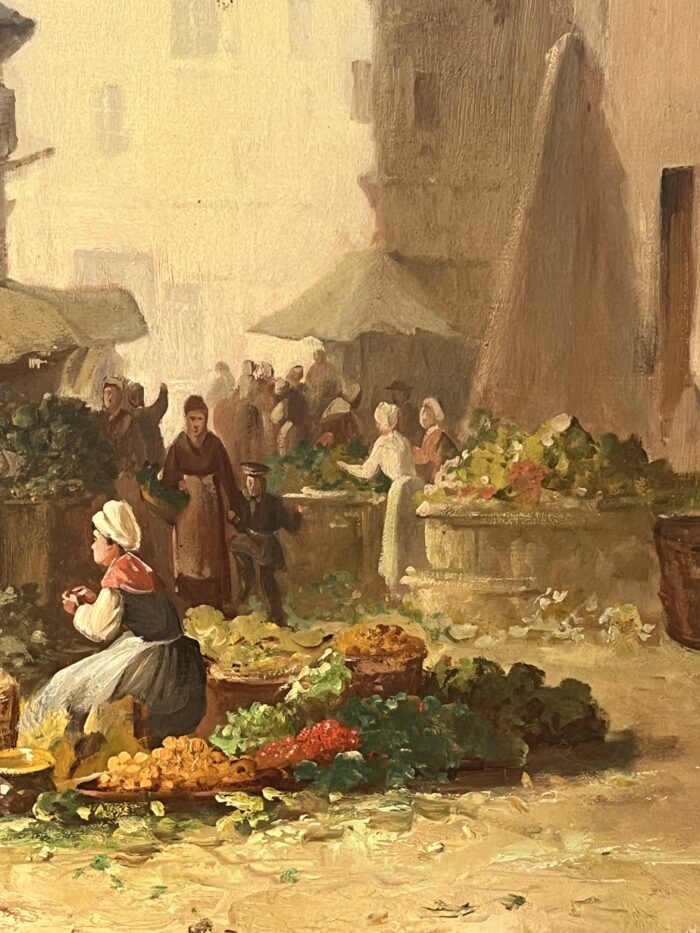 Clément Gontier (1876-1918) huile sur toile, scène pittoresque d'un village
