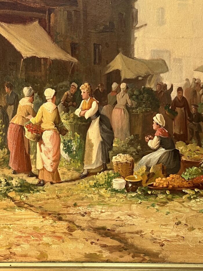 Clément Gontier (1876-1918) huile sur toile, scène pittoresque d'un village