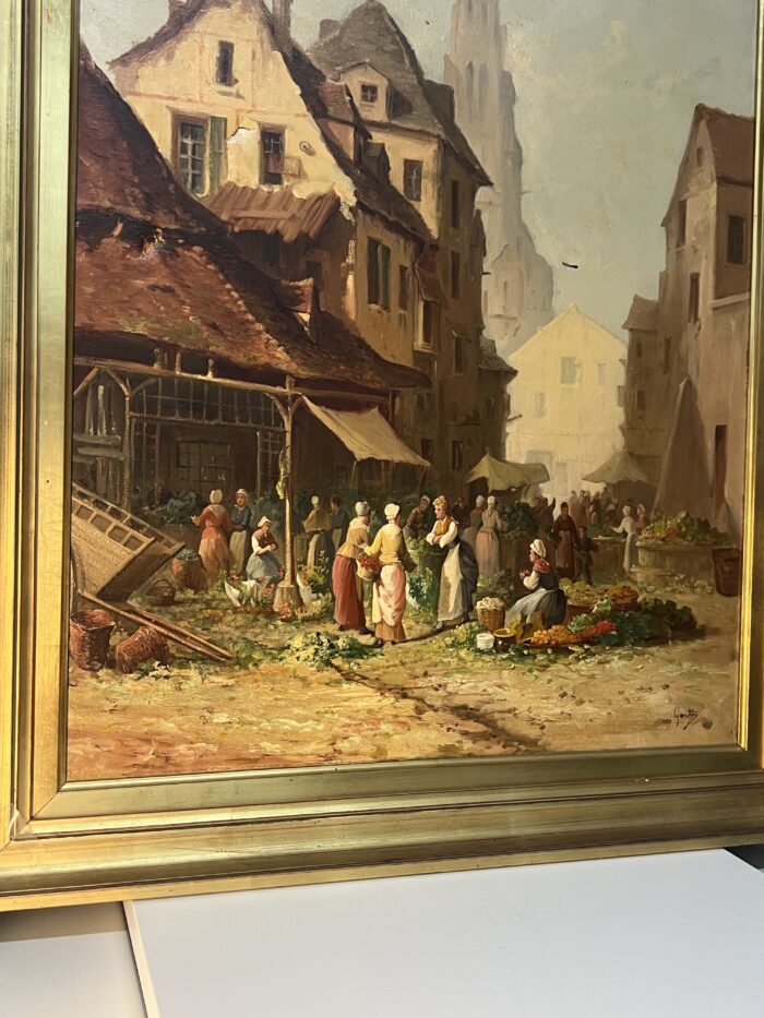 Clément Gontier (1876-1918) huile sur toile, scène pittoresque d'un village