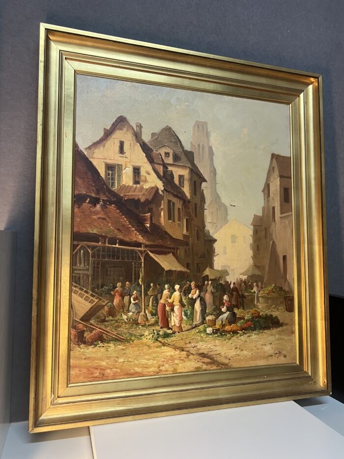 Clément Gontier (1876-1918) huile sur toile, scène pittoresque d'un village