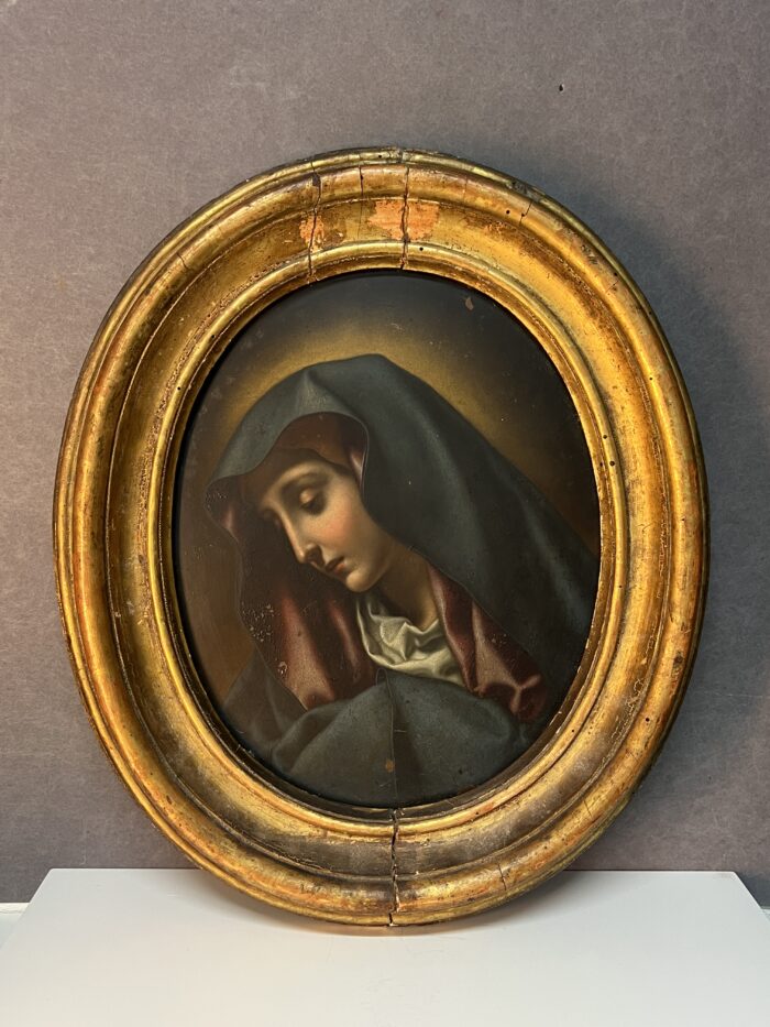 La Madone, Atelier de Carlo Dolci (1616 - 1686) tableau huile sur cuivre du XVIIe siècle, forme ovale