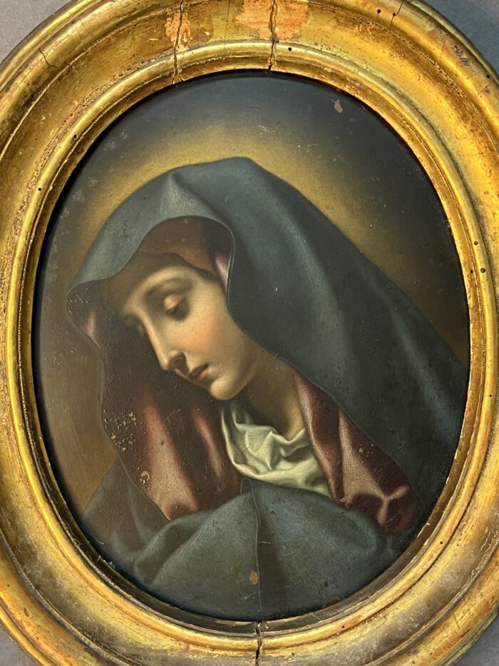 La Madone, Atelier de Carlo Dolci (1616 - 1686) tableau huile sur cuivre du XVIIe siècle, forme ovale