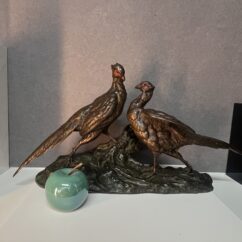 Jules MOIGNEZ (1835-1894), rare groupe en bronze polychrome, combat de faisan