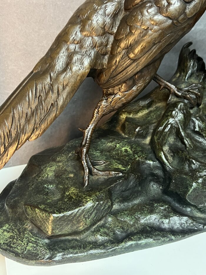 Jules MOIGNEZ (1835-1894), rare groupe en bronze polychrome, combat de faisan