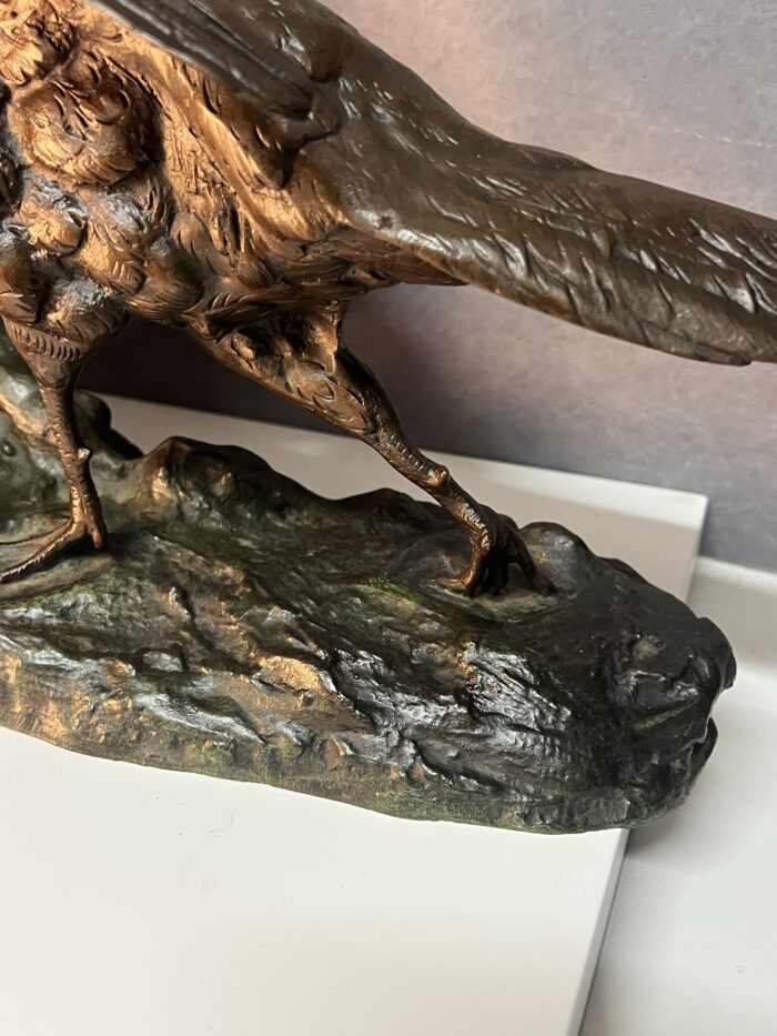 Jules MOIGNEZ (1835-1894), rare groupe en bronze polychrome, combat de faisan