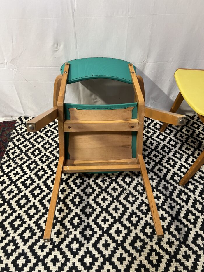 Paire de chaises fauteuils bridge compas vintage 1960 de couleur vert et jaune
